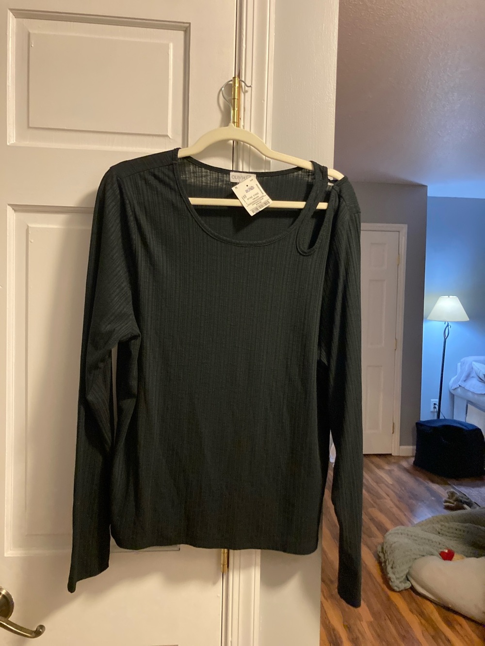 Olivia Sky Black Ribbed Long-Sleeve Scoop Neck Top